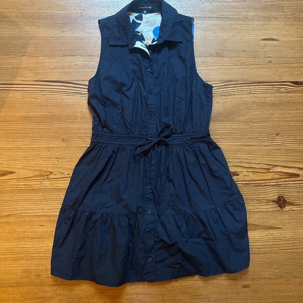 Jacquie The Label navy blue sleeveless tie waist collared shirt dress SIZE M‎